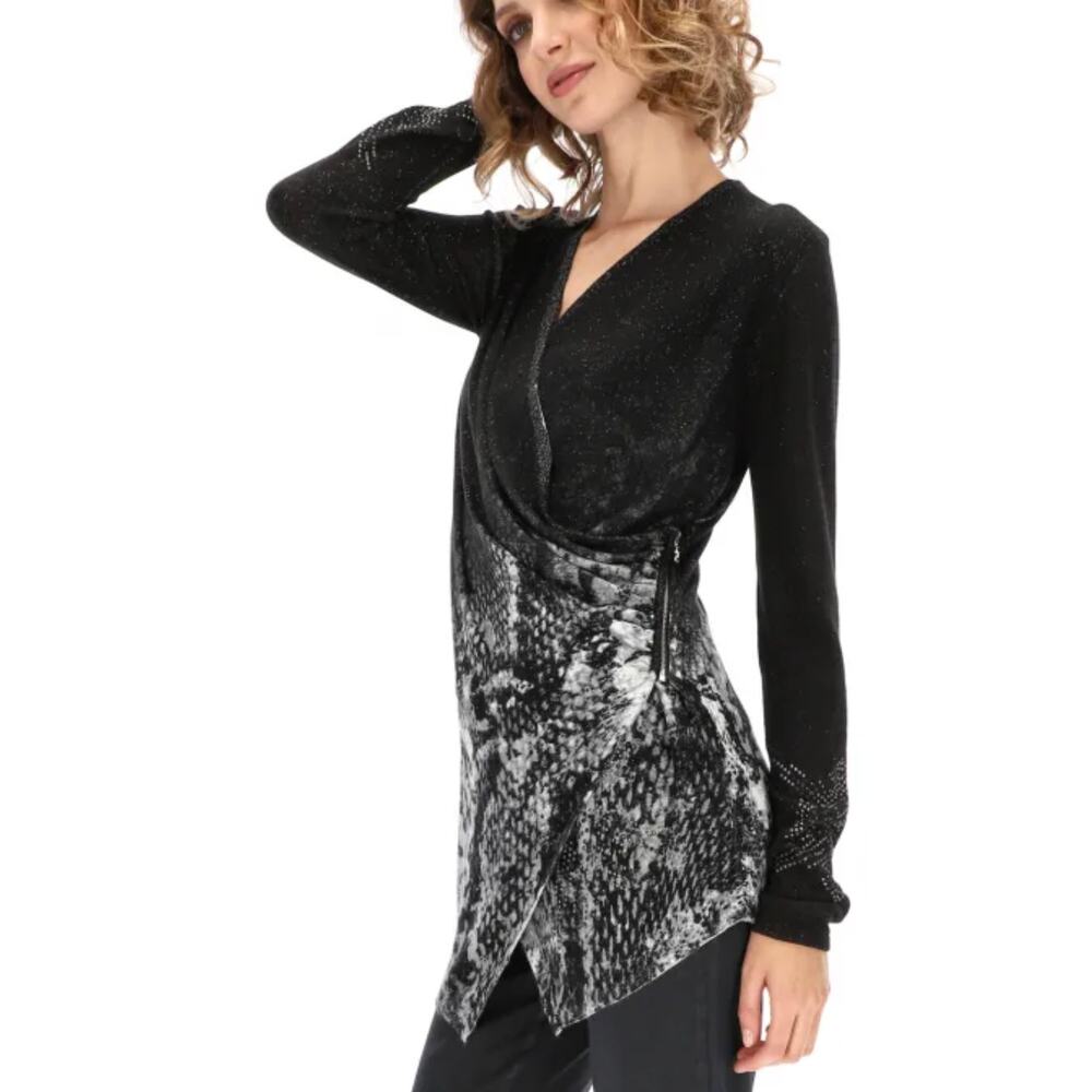 Desigual Baku Sweater Black & White Silver Assymetrical Zip Size‎ Large